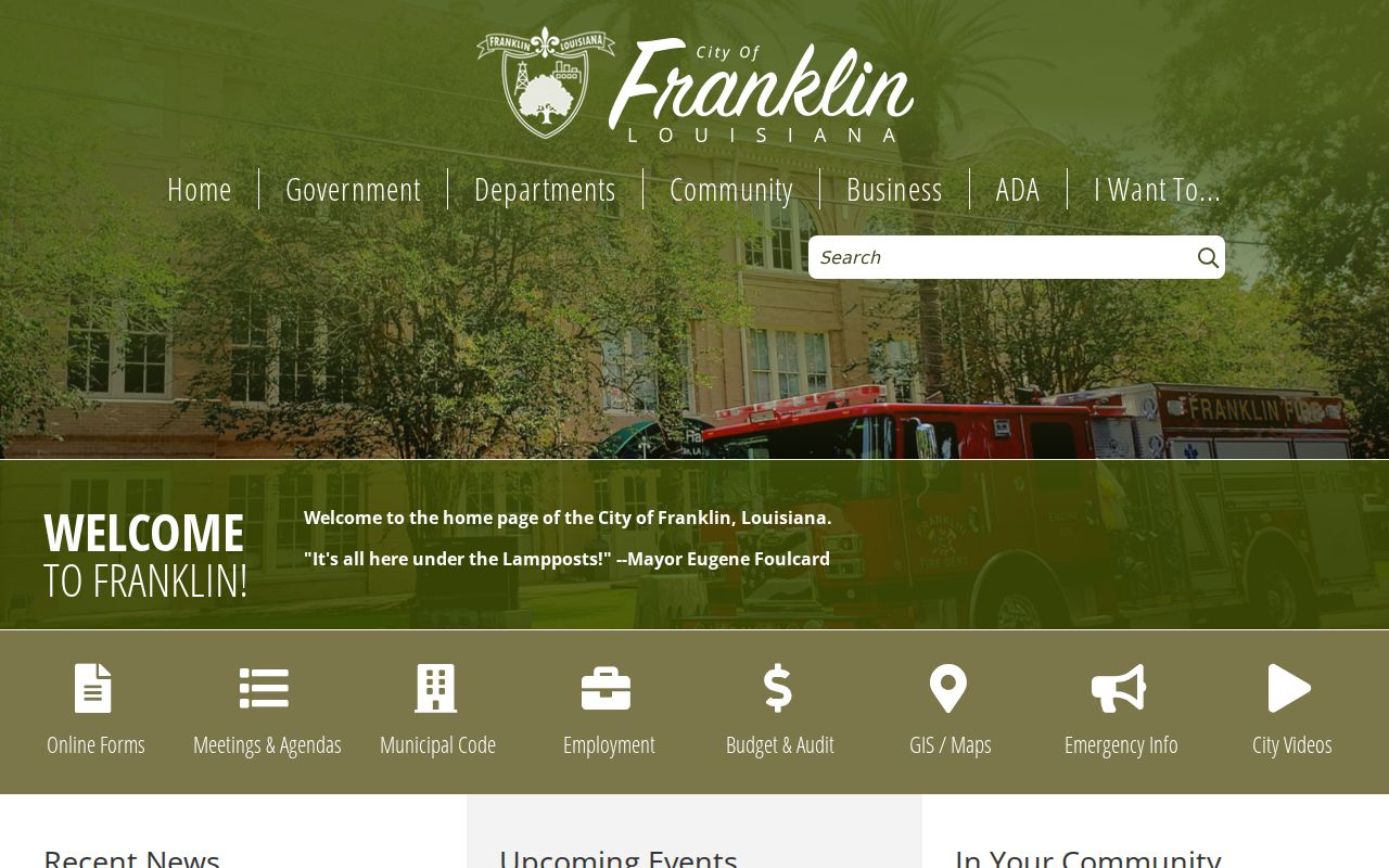 Official City of Franklin Louisiana homepage and department directory