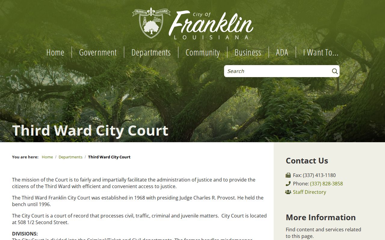 Franklin Third Ward City Court official information page