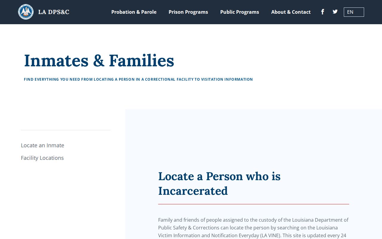 Louisiana imprisoned person locator information