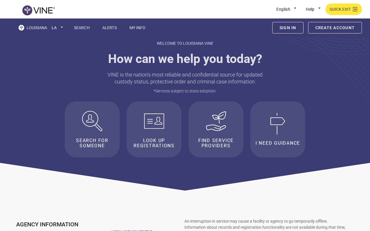 Louisiana VINELink custody notification service