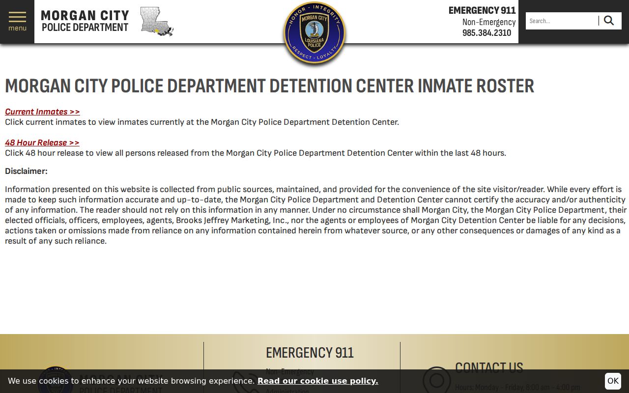 Morgan City Police Detention Center inmate roster