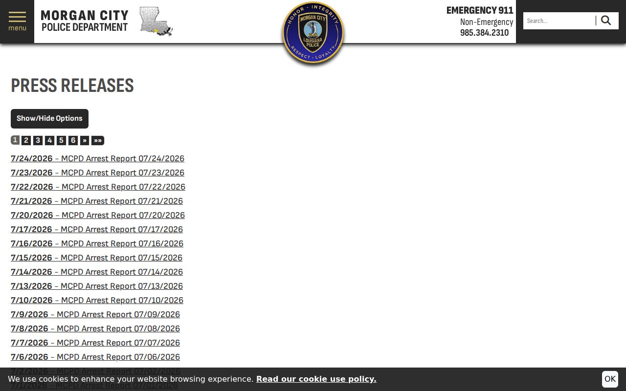 Morgan City Police arrest report archive