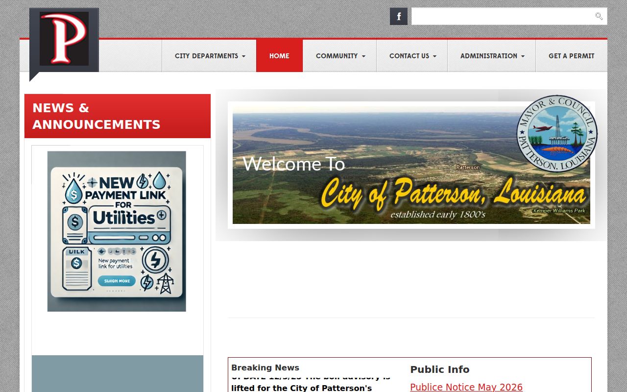 Official City of Patterson Louisiana homepage for municipal contacts