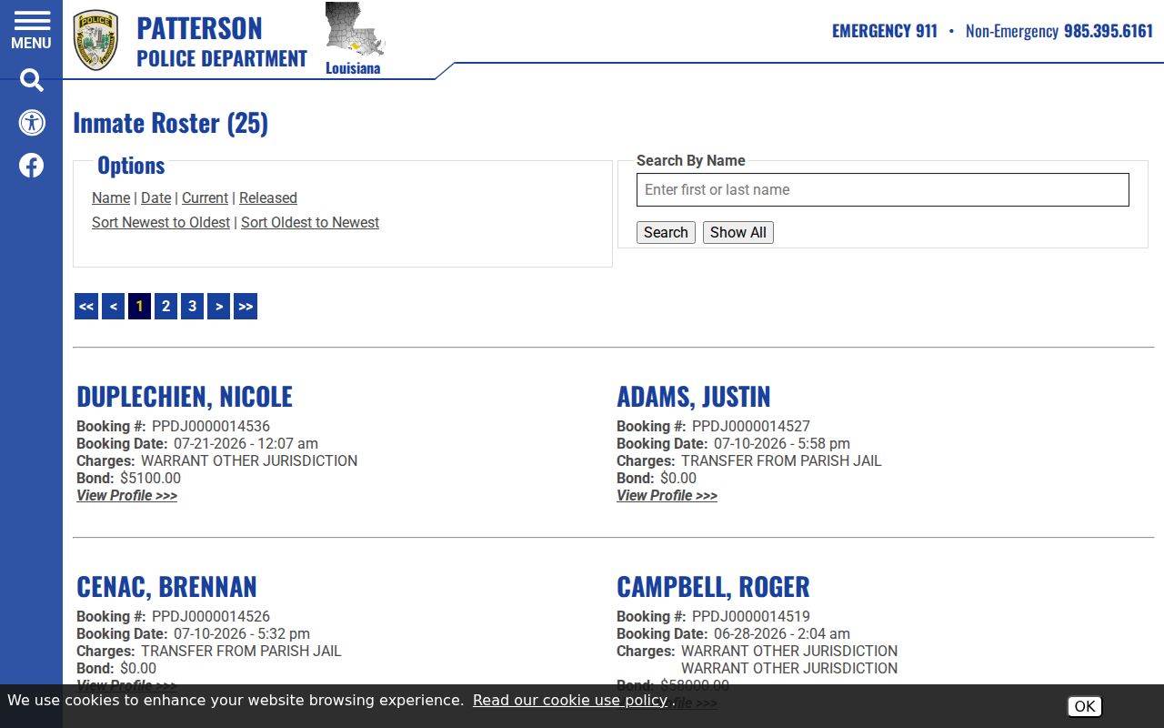 Patterson Police searchable current and released inmate roster