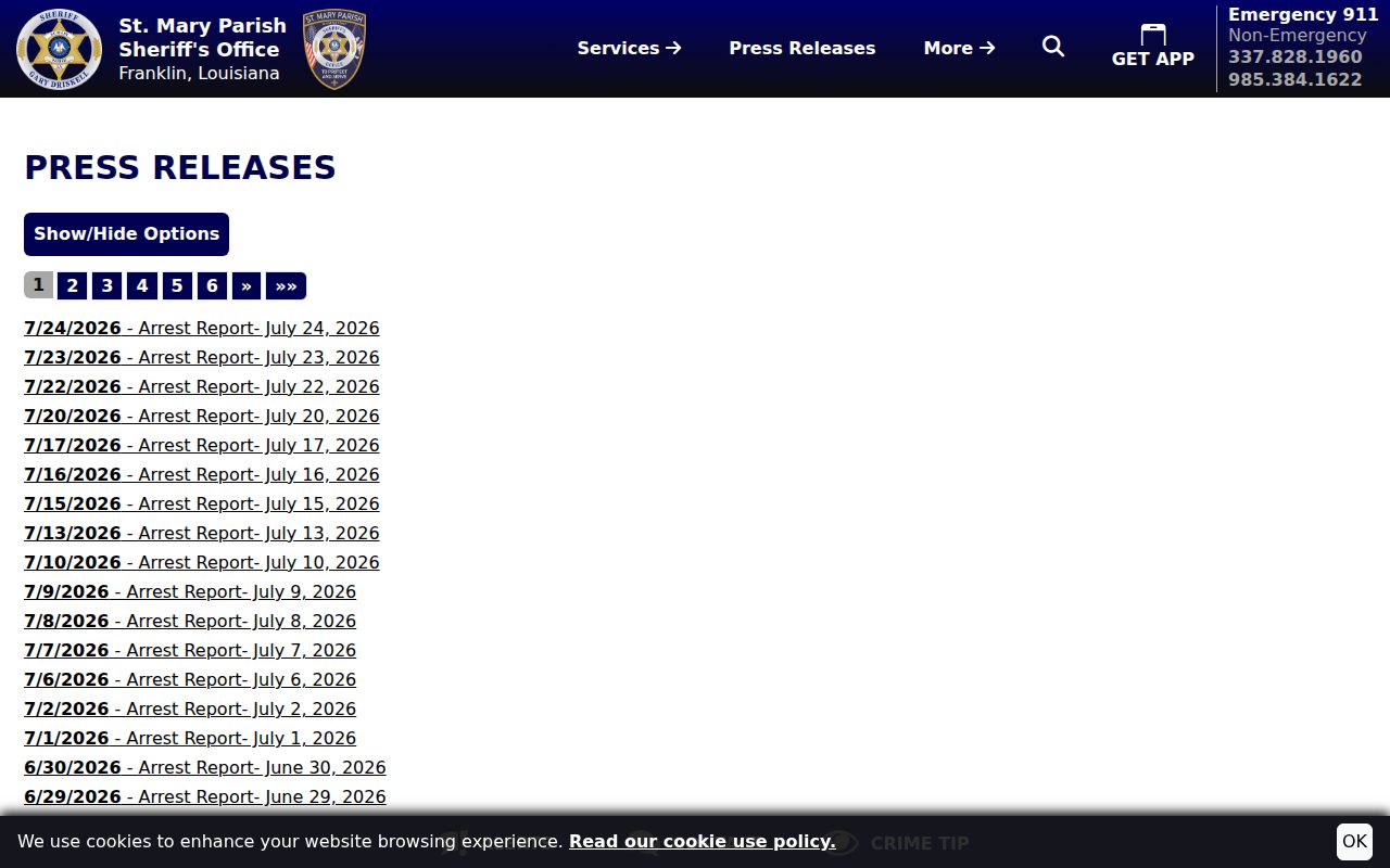 St. Mary Parish Sheriff arrest report press releases
