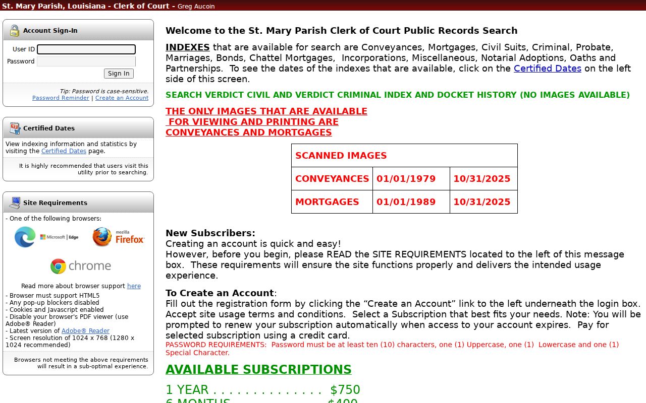 St. Mary Parish Verdict criminal ESearch login
