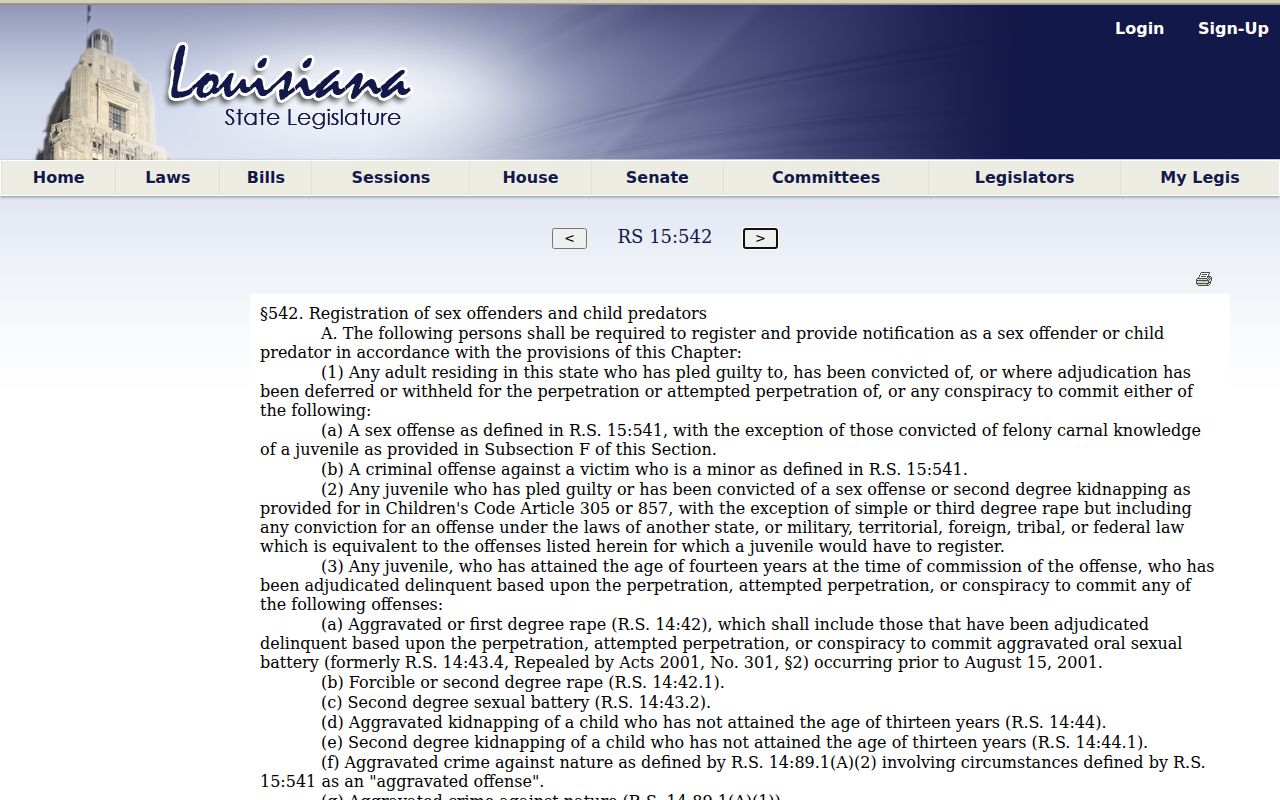 Louisiana sex offender registration statute for St. Mary Parish checks