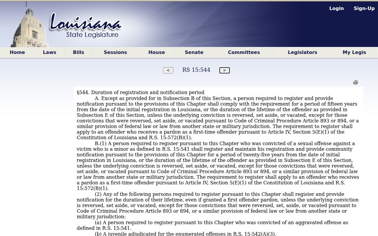 Louisiana registration duration law used in St. Mary Parish registry checks